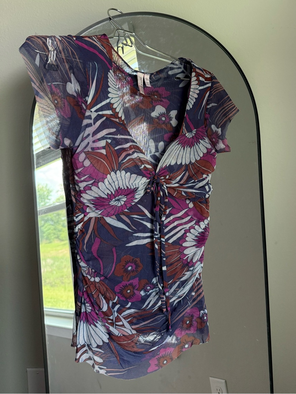 VTG Y2K Mesh Moody Floral Babydoll Top Cami V Neck Fairy Grunge S Retro 00s